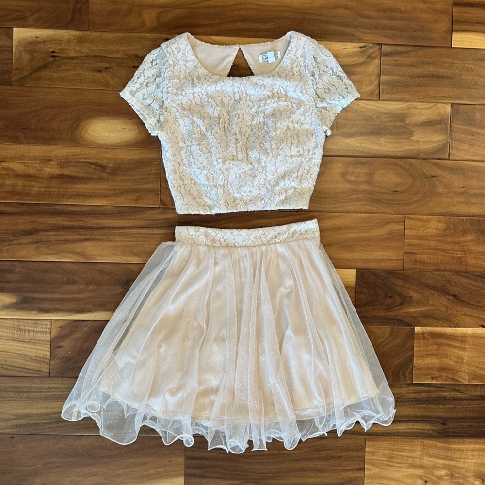 Speechless Glittery Light Pink Mini Skirt Two Piece size 5 - Picture 3 of 7